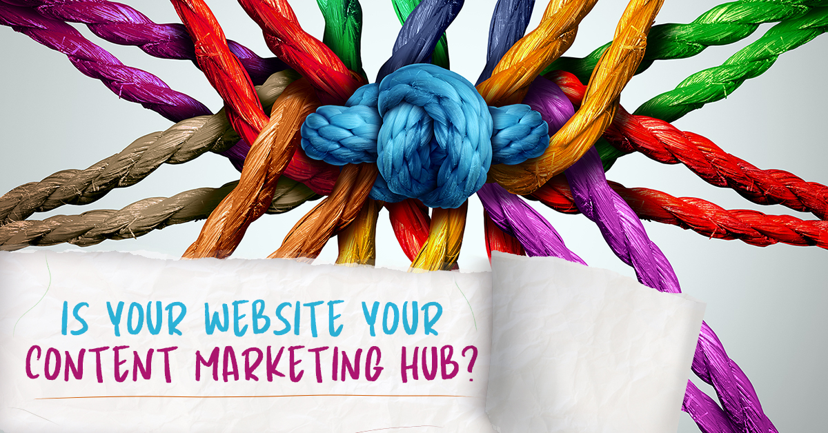 Coloured ropes knotted with the text is your website your marketing hub. Concept to show a content strategy