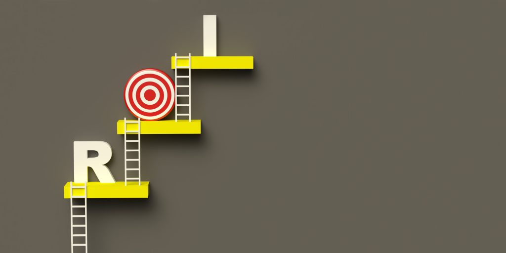 An image of ROI letters placed on ladders in an ascending manner.